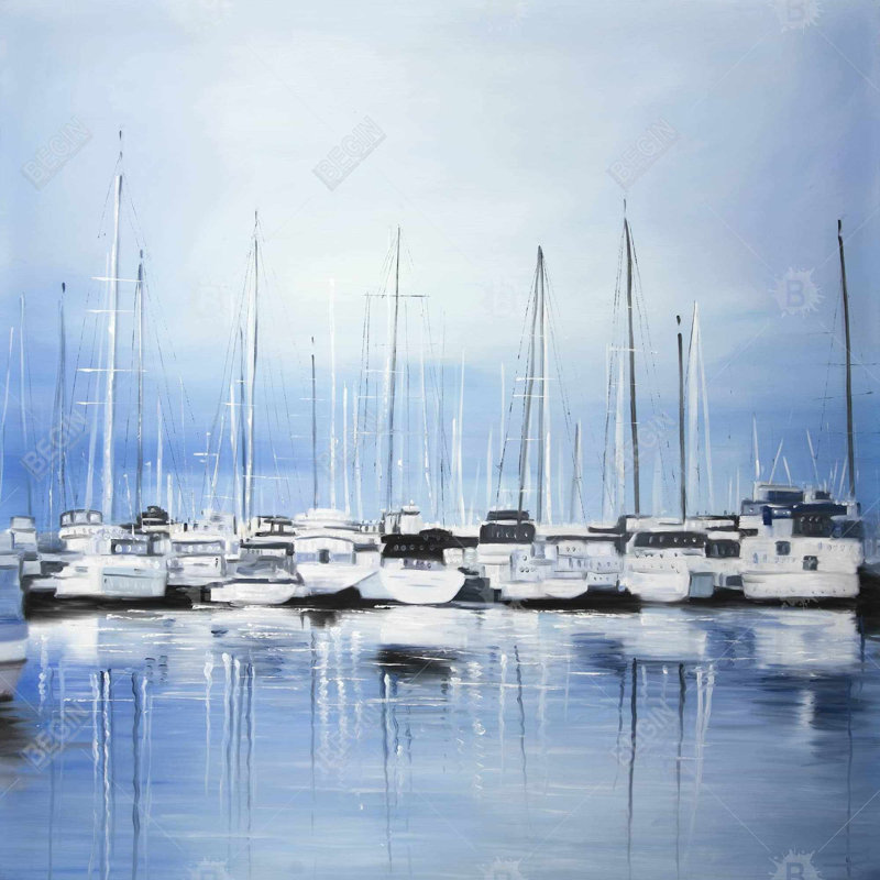 Bateaux à quai | Bateau bleu marine décoration intérieure, H 25,25 po x l 25,25 po
