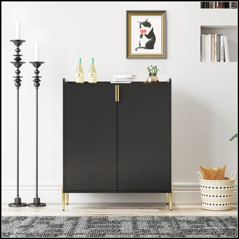 Modern 2-Door Wine Bar Cabinet With Wine Rack, Adjustable Shelf, And Soft-Closing Hinges For Dinning And Living Rooms, Black