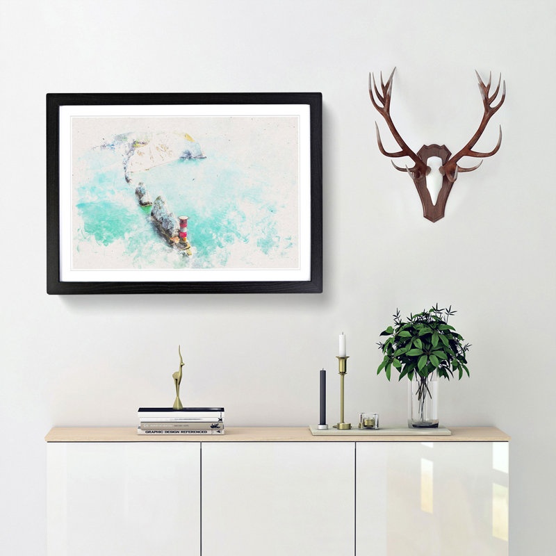 The Needles Isle of Wight - Picture Frame Painting Print, 45cm H x 63cm W x 2cm D, Black Framed