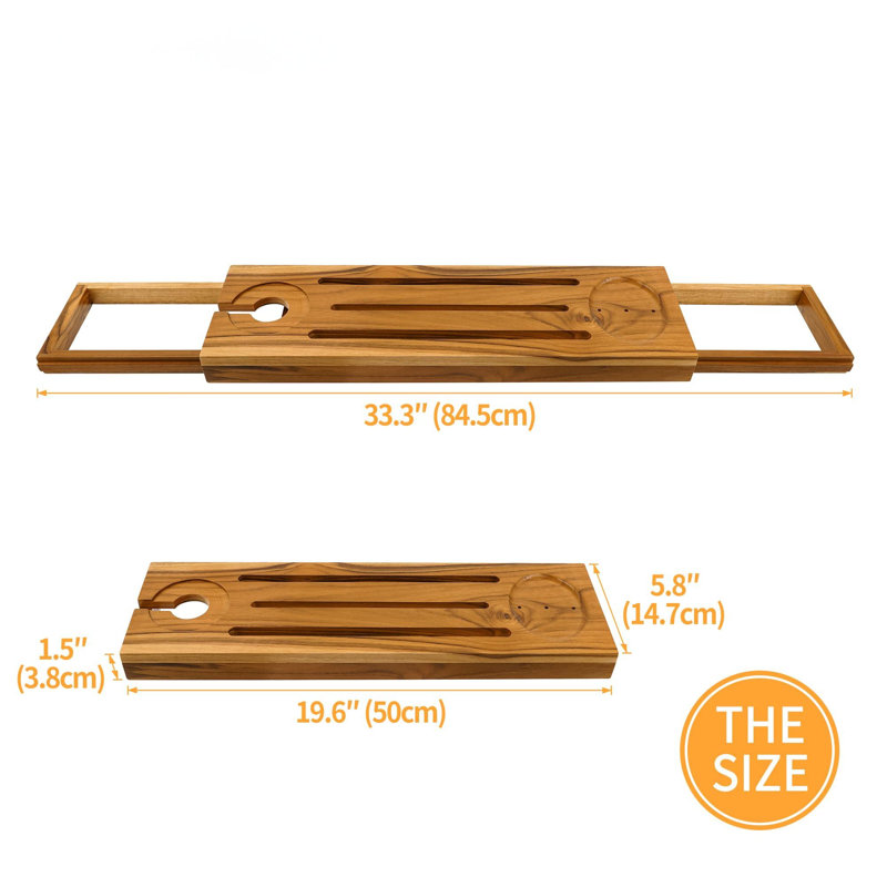 Plateau de baignoire en teck, plateau de bain extensible, plateau de rangement réglable pour salle de bain (brun)