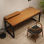Bureau rectangulaire brun et noir en bois massif et fer-316095348