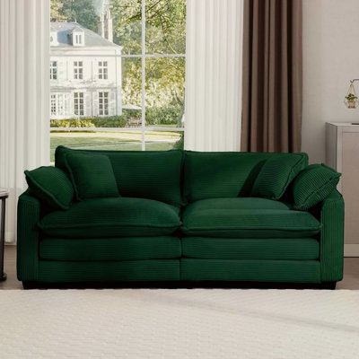 Modern Fabric Living Room Sofa With 4 Pillows, Large Deep Seating Loveseat, Green Corduroy For Ultimate Comfort And Style