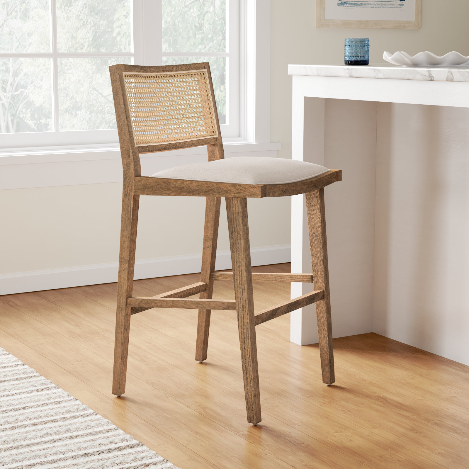 Miraz Bar Stool, Bar Stool (31” Seat Height), White Polyester Blend