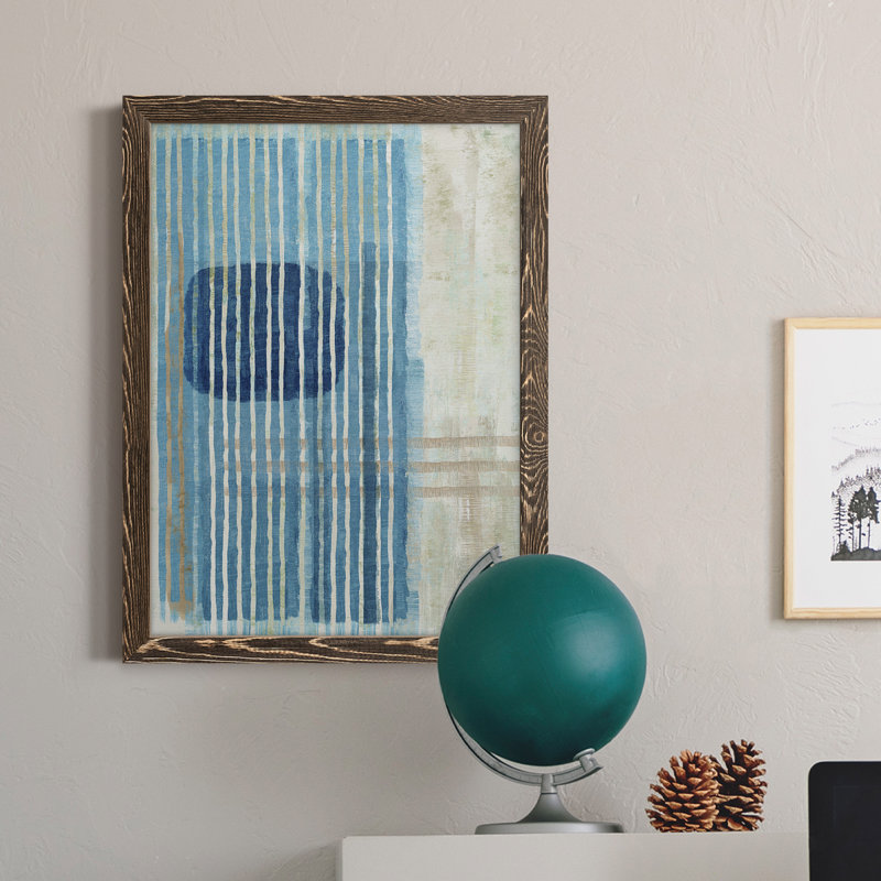 Bleu bleu Horizon I encadré mat - prêt à accrocher, H 43,5 po x l 31,5 po x P 1 po, Toile encadrée noyer, Pas de tapis