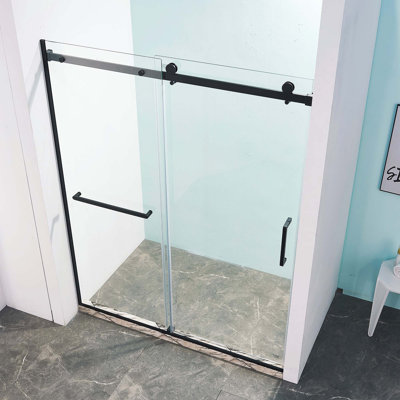 Semi-Frame Single Sliding Shower Door,Stainless Steel ,Thick Tempered Clear Glass