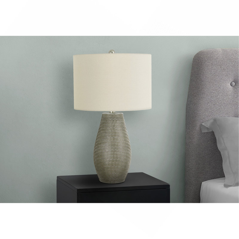 H 24 po, lampe de table, résine grise, abat-jour ivoire / crème, contemporain, éclairage, Grey
