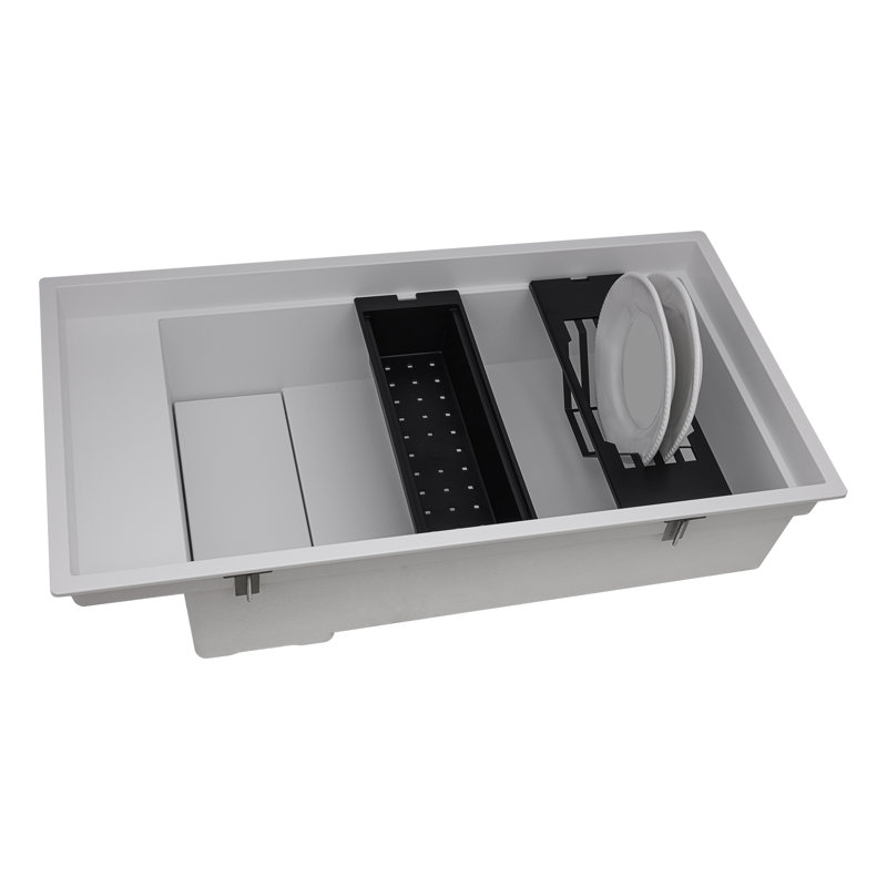 Ruvati 18 x 34 inch Granite Composite Quartz Workstation Kitchen Sink epiStage Dual Mount Single Bowl - Arctic White Matte -