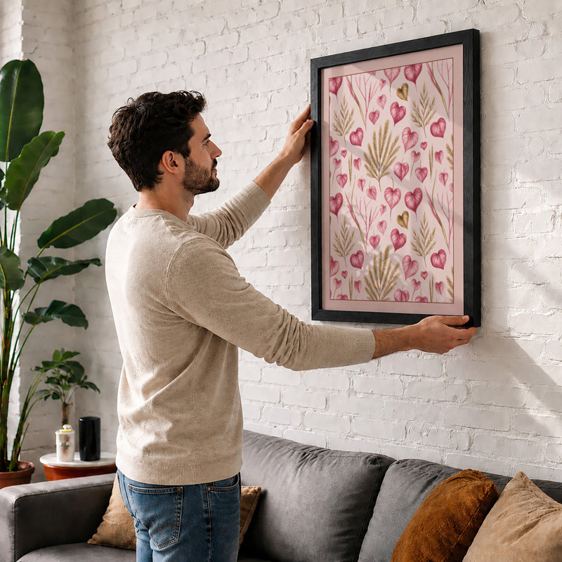 Hearts Botanical - Framed Print, A1 - 84.1 x 59.4 cm, Black