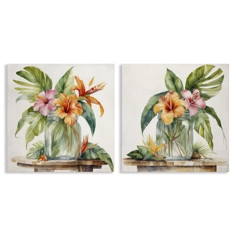 Ensemble d'art mural sur toile 2 hibiscus tropical par Kim Allen, H 17 po x l 17 po