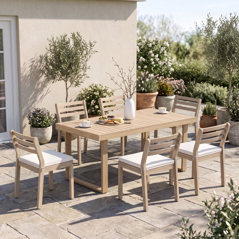 Ensemble de salle à manger d'extérieur 7 pièces en bois d'acacia massif, 7 pièces: table, 6 chaises