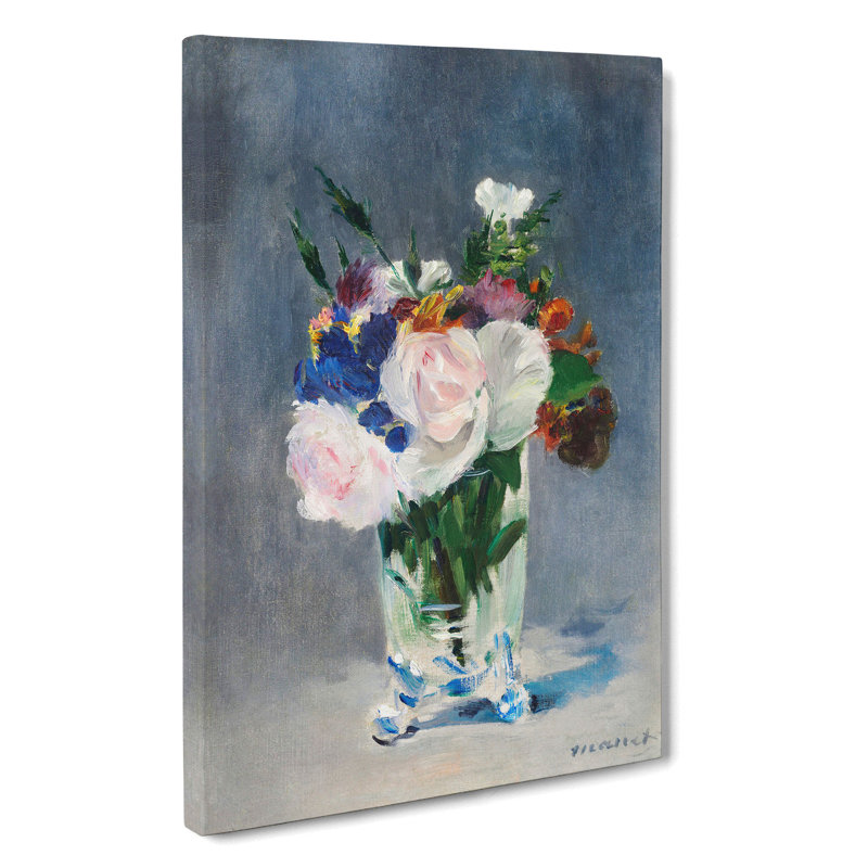 Flowers In A Crystal Vase by Edouard Manet - Wrapped Canvas Painting, 50cm H x 35cm W x 3cm D
