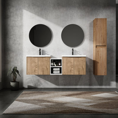 Meuble-lavabo de salle de bain avec lavabo et armoire d'appoint - 60 po, finition moderne, design élégant