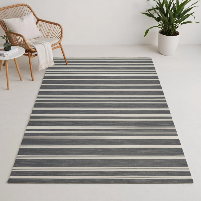 Tapis intérieur / extérieur gris HorizontalStripes, Rectangle 9 pi x 12 pi
