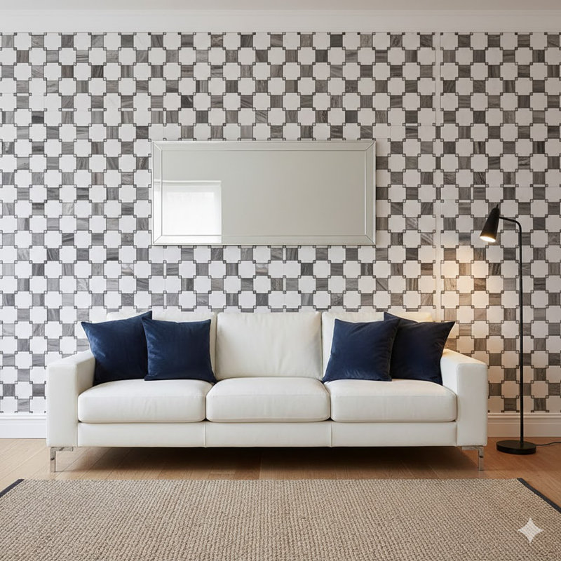 12" X 12" Marble Basket Grey Mosaic Wall & Floor Tile(5pcs/box)