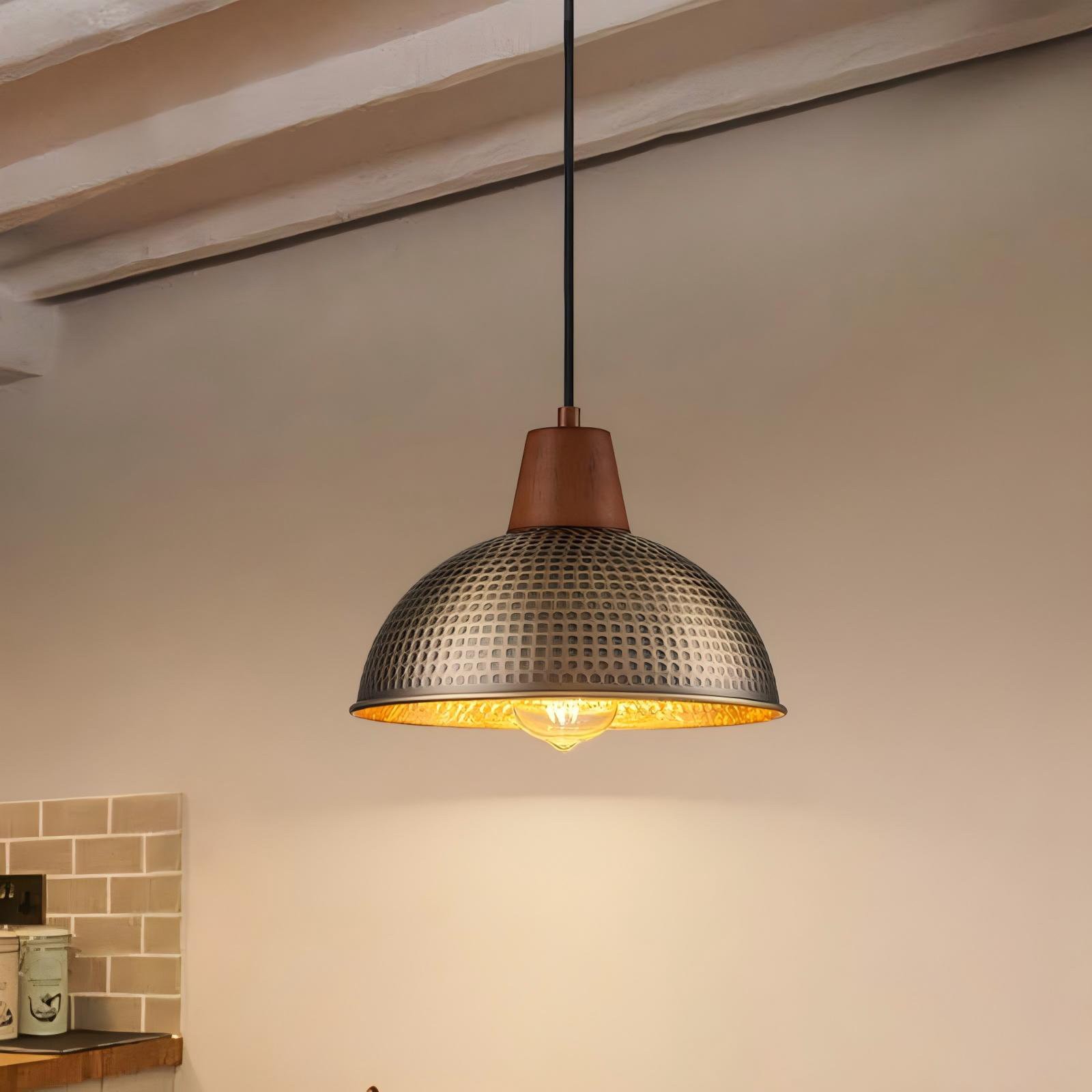 George Oliver Single Light Hammered Dome-Shaded Metal Shade Pendant ...