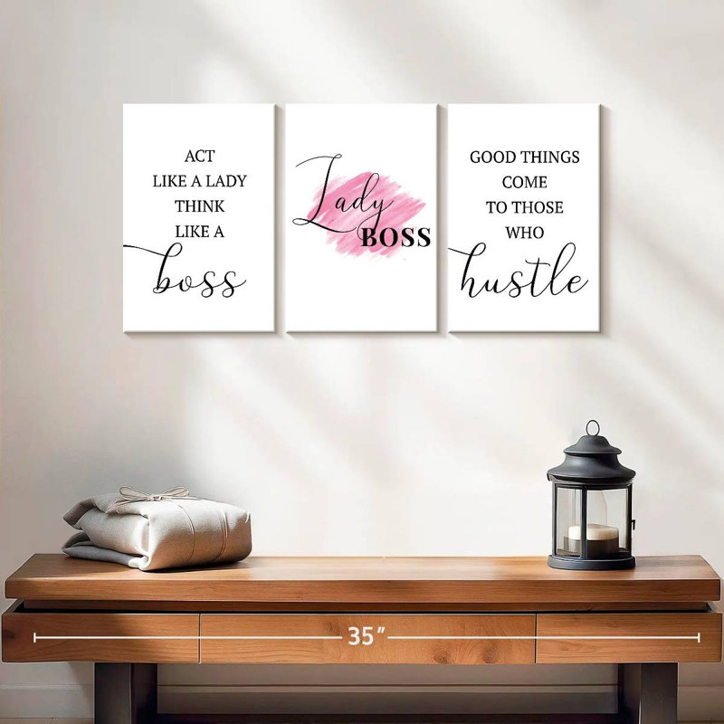 " Lady Boss Inspirational Quote " 3 - Pieces, 12" H x 26" W x 1" D
