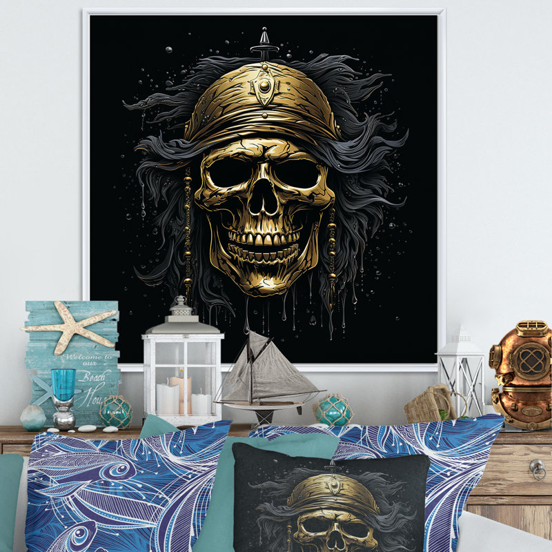 Symbole de pirate Jolly Roger sur toile, H 30 po x l 30 po x P 1 po, Cadre flottant blanc