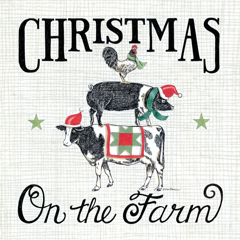 «Christmas On The Farm» par Deb Strain - reproduction, Toile tendue, Non, H 12 po x l 12 po