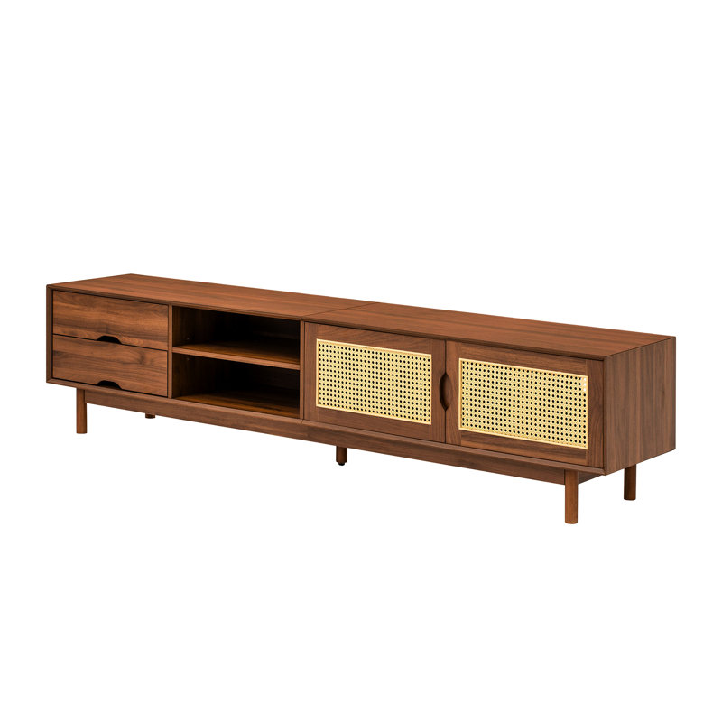 Console multimédia avec pieds avant et en bois massif, 78 pouces pour un maximum de 85 téléviseurs, meuble télé compatible avec le salon Modern Entertainment Solution, portes idéales