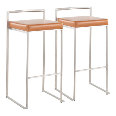 Tabouret de bar contemporain empilable en similicuir brun clair - ensemble de 2