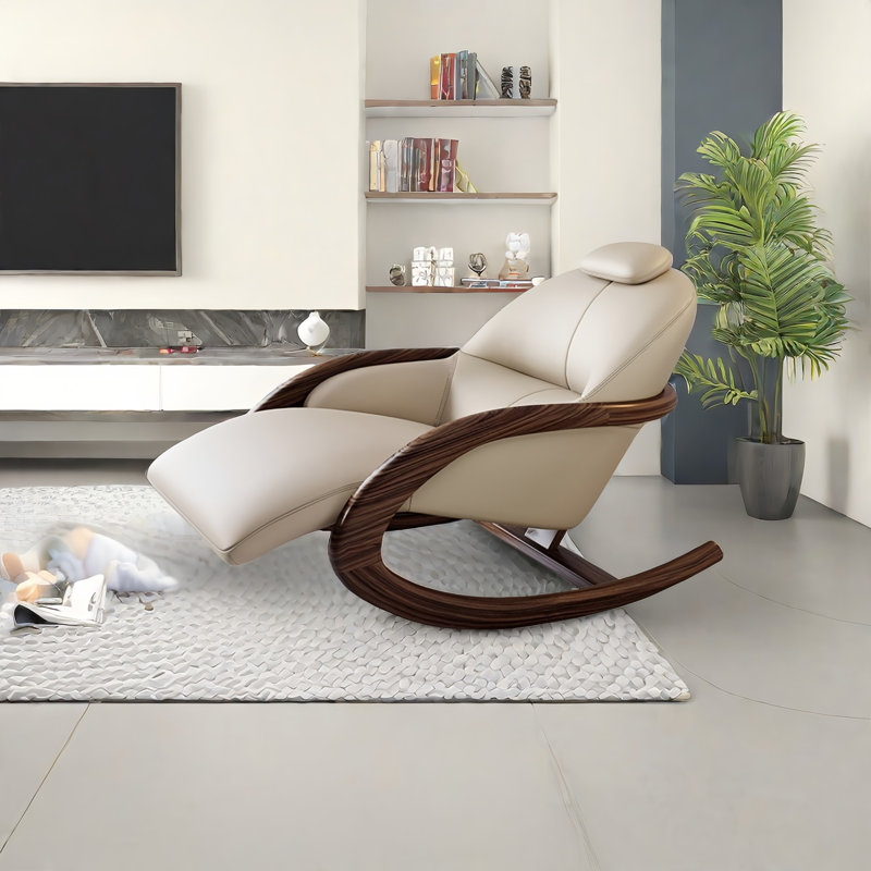 Chaise berçante moderne en bois massif rembourré, Kaki