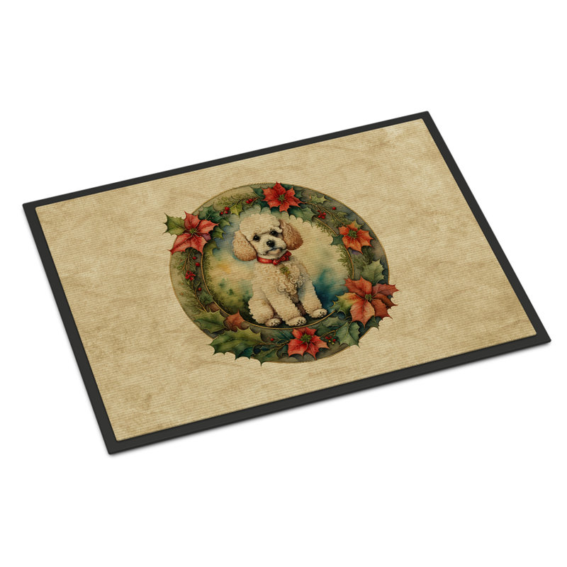 Paillasson Poodle Christmas Flowers_2409, L 24 po x L 36 po