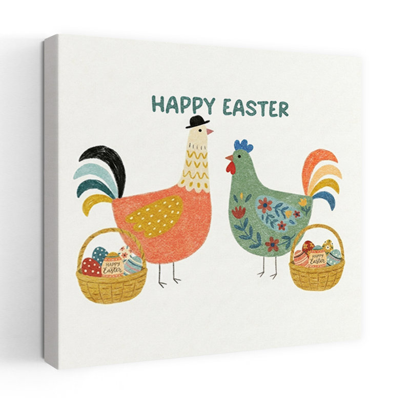Joyeuses Pâques, poules, impression d'art mural fantaisiste et coloré, 48" H x 48" W
