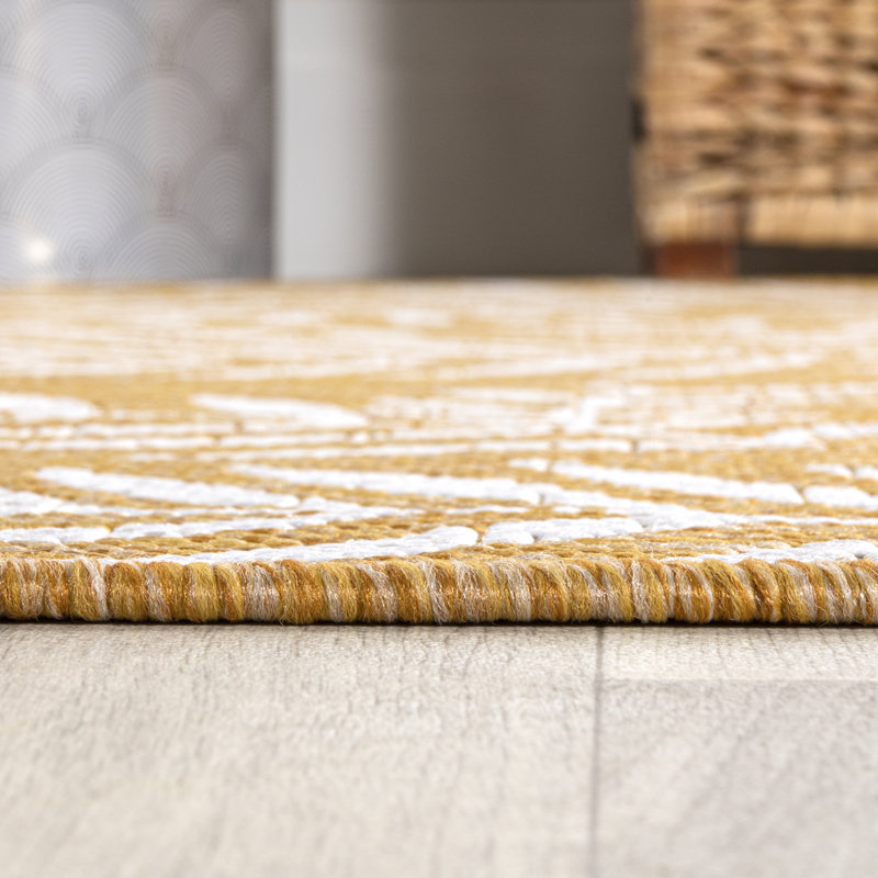 Tapis intérieur / extérieur jaune / crème Crossreagh Nevis, Rectangle 7 pi 9 po x 10 pi