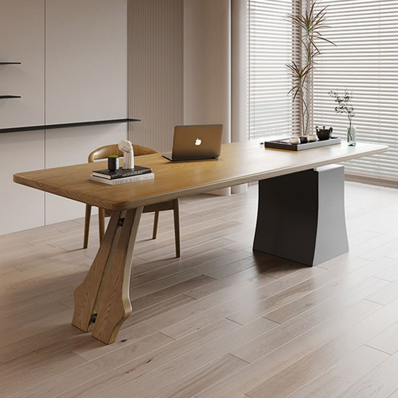 Bureau de direction rectangulaire en bois massif brun clair avec tiroirs, 29,53 po H * 86,61 po L * 27,56 po P, Gauche