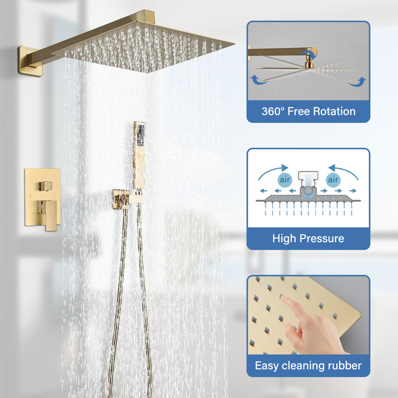 Complete Shower System with Rough in-Valve, Brushed Gold