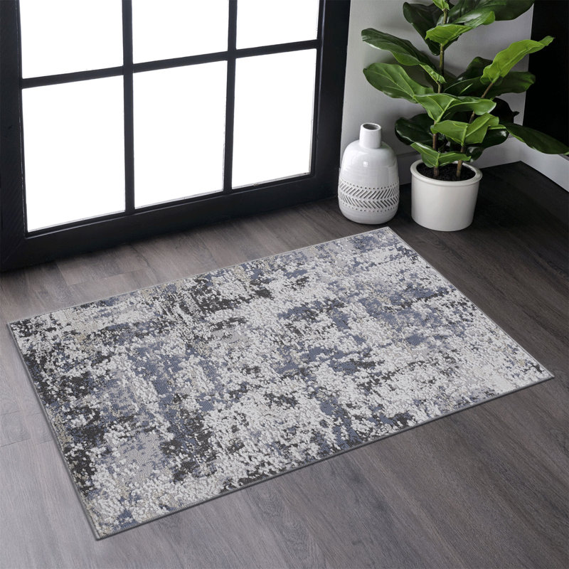Tapis de couloir gris / abstrait Collection, Rectangulaire 2 pi x 3 pi