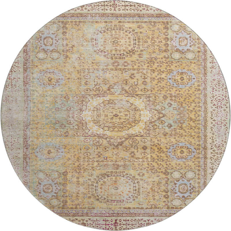 Premium Machine Washable Lubbers AMF1740 Border Rug, Round 8'
