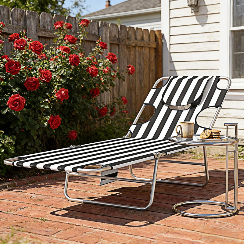 Outdoor Folding Chaise Lounge Chair Adjustable Back Tanning Chair, Black