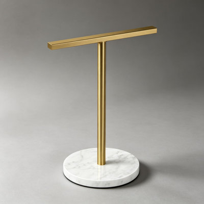 Gold Hand Towel Holder Stand T-Shape with Marble Base, Stainless Steel Countertop Towel Rack for Bathroom Kitchen Vanity