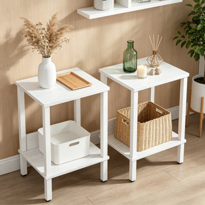 Ensemble de 2 tables de bout, tables de chevet avec tablettes de rangement à 2 niveaux, petite table d'appoint pour la chambre du salon, table de canapé étroite pour les petits espaces, bois d'ingénierie