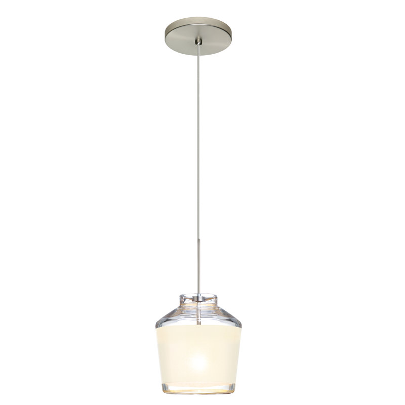 Luminaire suspendu à 1 lumière Delaune, Nickel satiné, Blanc