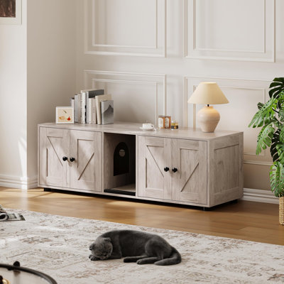 Armoire pour litière pour chat, meuble pour litière cachée pour 2 boîtes, meuble télé avec couche de rangement et couloir, grande armoire pour plusieurs maisons pour chats