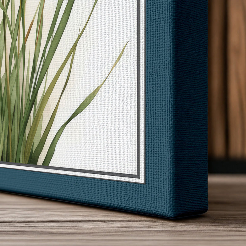 Grain Heads Study Botanical - Wrapped Canvas, 30x20 - 76.2 x 50.8 cm, Teal Border