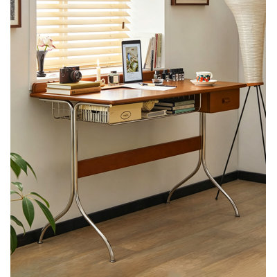 Bureau de style années 50 avec panier de rangement en fil métallique