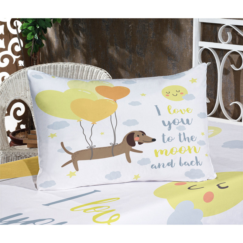 Drap-housse et coussin décoratif Ambesonne I Love You bleu gris jaune cacao