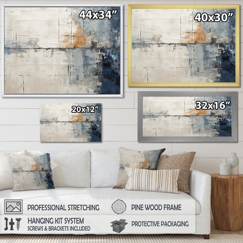 «Abstract Blue Beige Road Collage II», art mural abstrait, H 12 po x l 20 po x P 1 po, Toile tendue