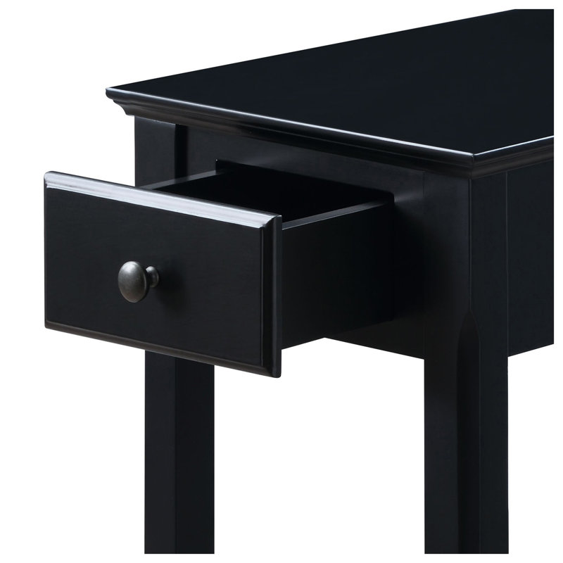 Table d'appoint en bois noir avec tiroir et tablette inférieure pour salon