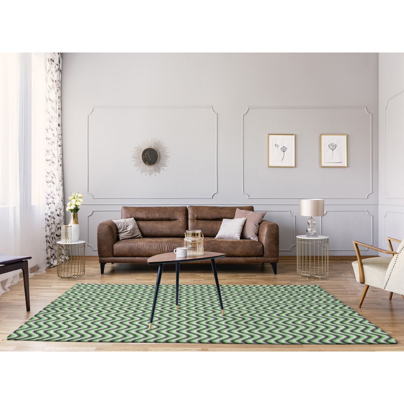 Tapis de zone verte rayures ondulées, Rectangle 8 pi x 10 pi