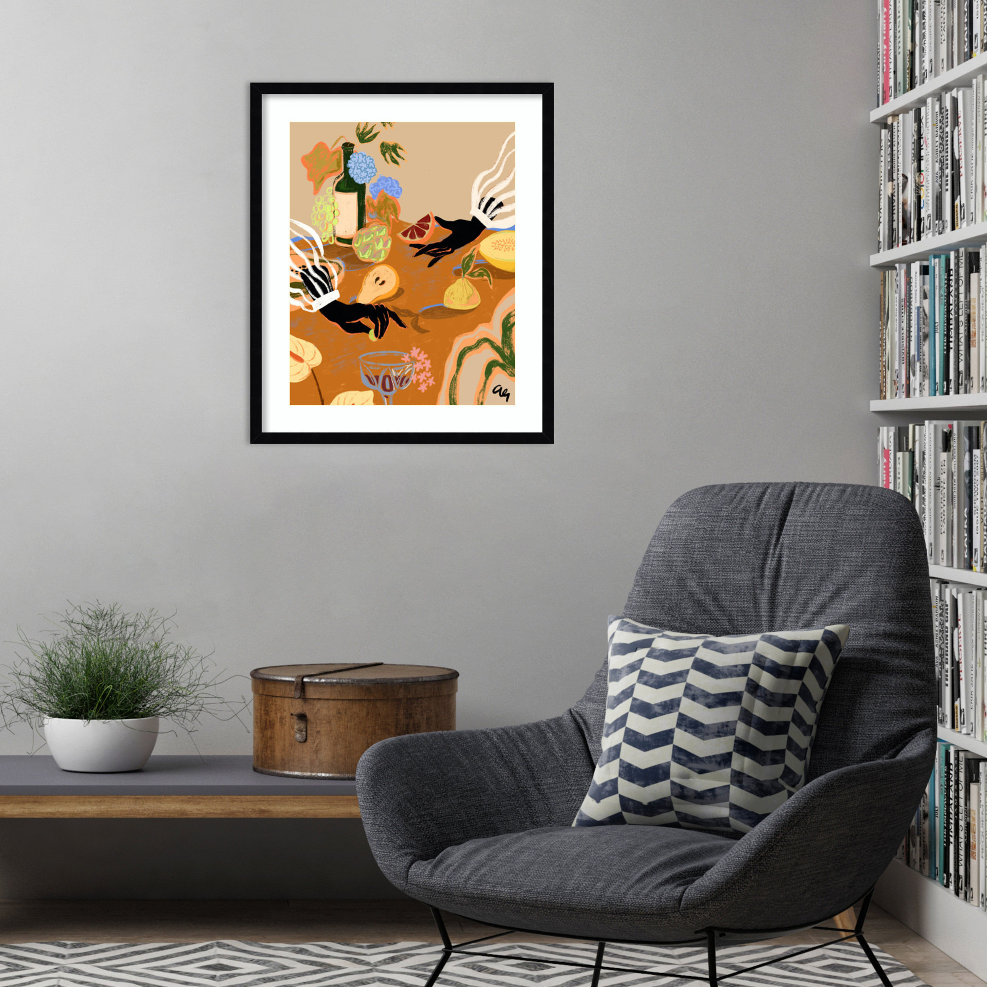 Handful of Love (Fruit) by Arty Guava Wood Framed Wall Art Print, 25" H x 21" W, Black