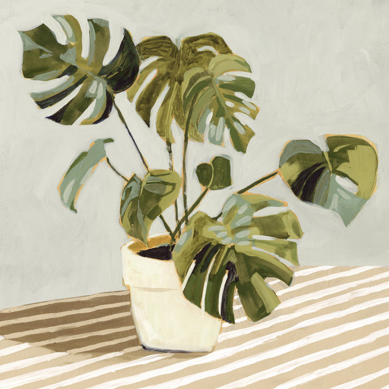 Plant On Stripes II by Victoria Barnes - Wrapped Canvas Painting, 76cm H x 76cm W