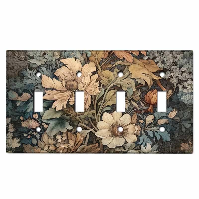 Couvercle de plaque d'interrupteur en métal; Bascule à 4 bandes US standard - Fleurs élégantes de style William Morris
