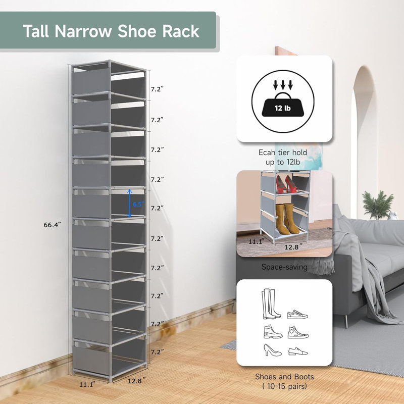 Range-chaussures vertical gris à 10 niveaux 