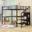 Lit mezzanine double avec garde-robe, escalier et bureau en L