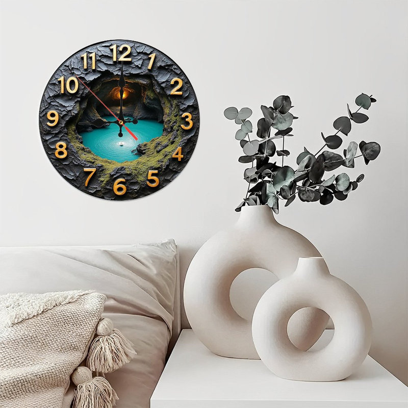 Unique Cave Lake Landscape Wall Clock