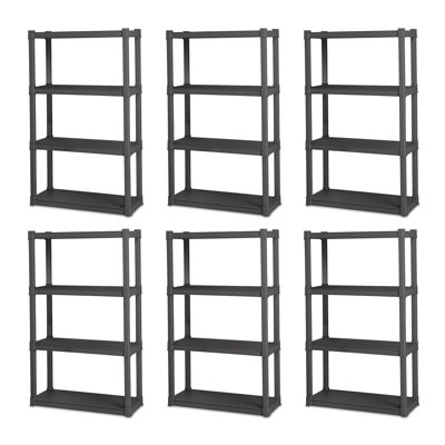 Sterilite 4 Shelf Durable Solid Surface Shelving Unit, Flat Grey (6 Pack)